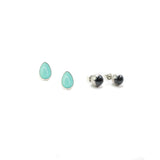 2025 BLACK FRIDAY: Tear Drop Turquoise Stud & 8mm Navajo Pearl Stud Set (A)