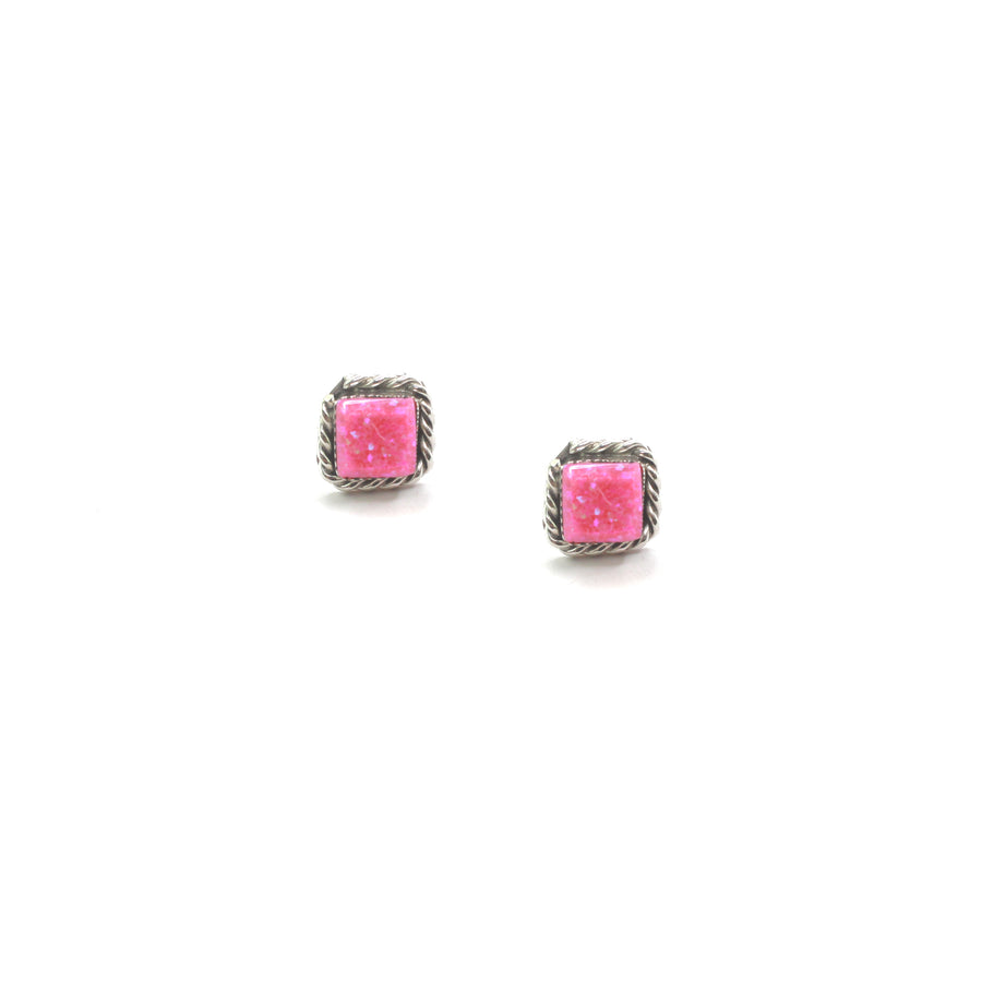 Double Twist Square Studs - Pink