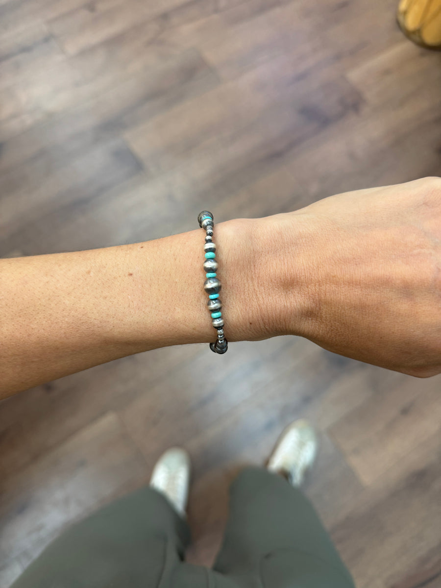 Multi Size Navajo Pearl Stretch Bracelet - Turquoise