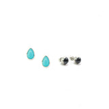 2025 BLACK FRIDAY: Tear Drop Turquoise Stud & 8mm Navajo Pearl Stud Set (B)
