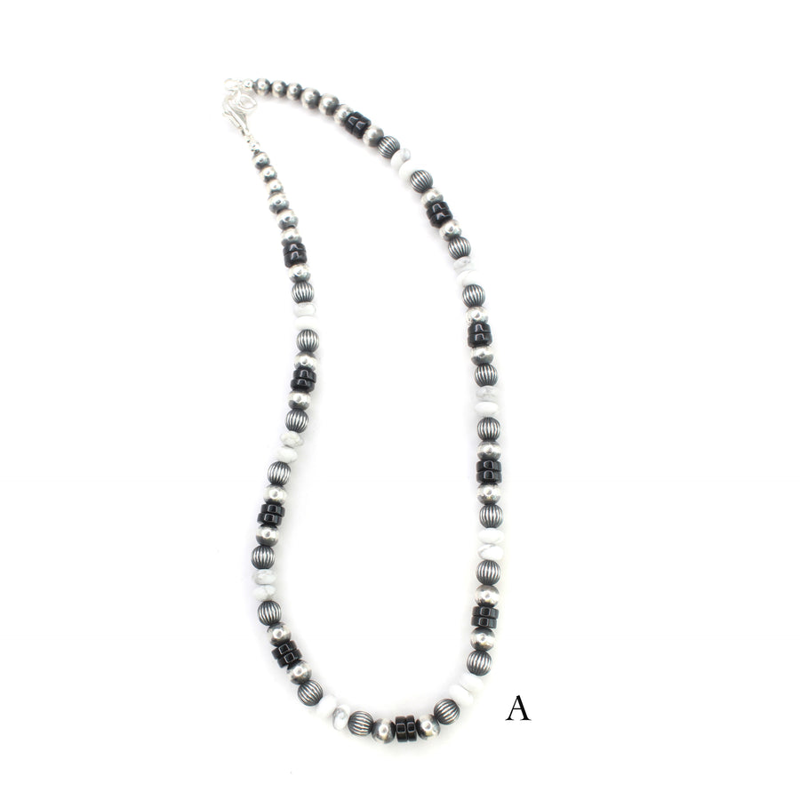 6mm Navajo Pearls - White Buffalo/Onyx