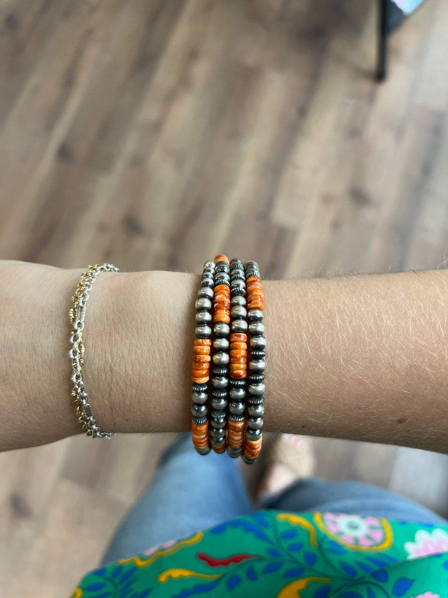 5mm Navajo Pearl Memory Wire Bracelet- Orange