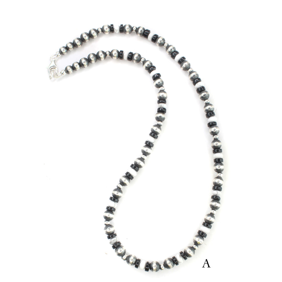 8mm Navajo Pearls - White Buffalo/Onyx