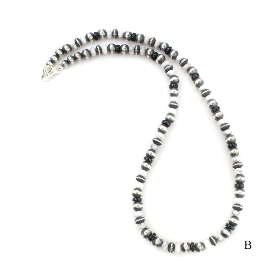 8mm Navajo Pearls - White Buffalo/Onyx