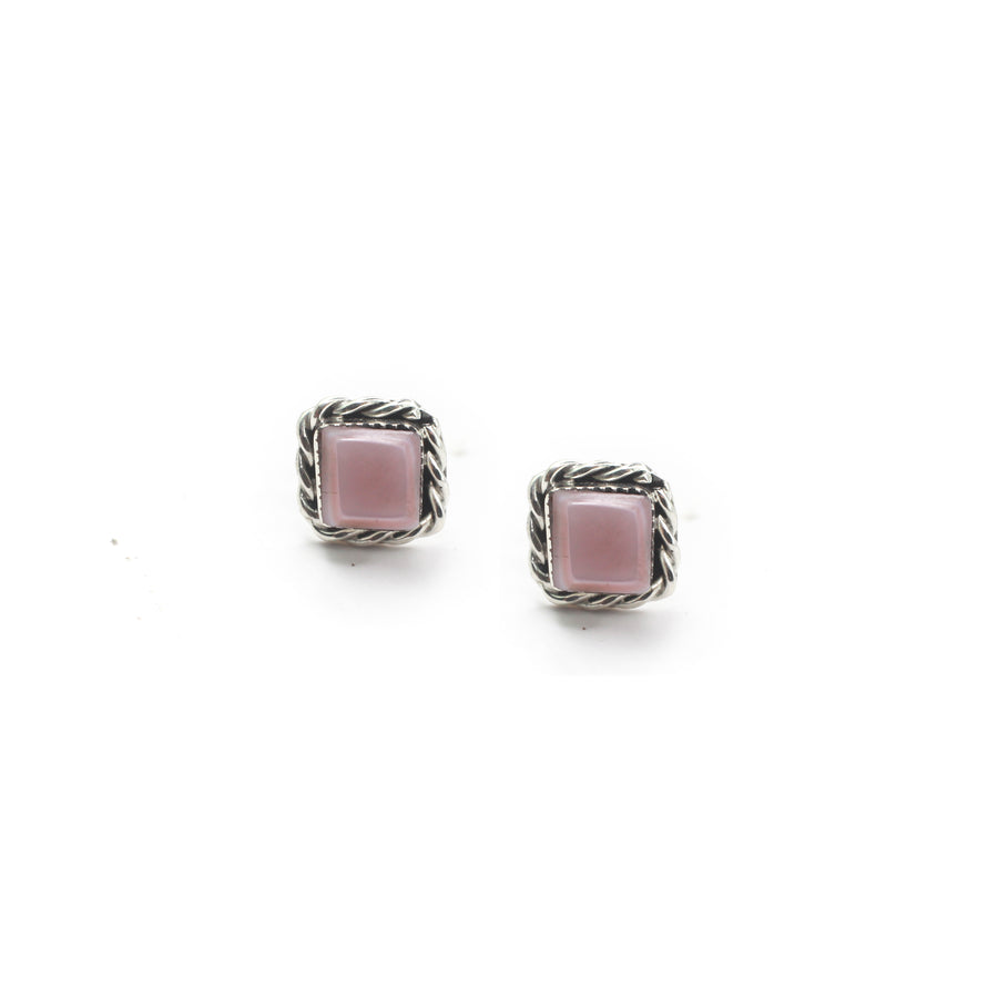 Double Twist Square Studs - Pink Mussel