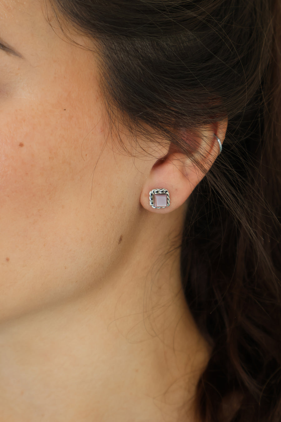 Double Twist Square Studs - Pink Mussel