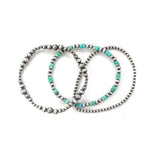 2025 BLACK FRIDAY Navajo Pearl Stretch Bracelet Set of 3 - All Silver/Turquoise