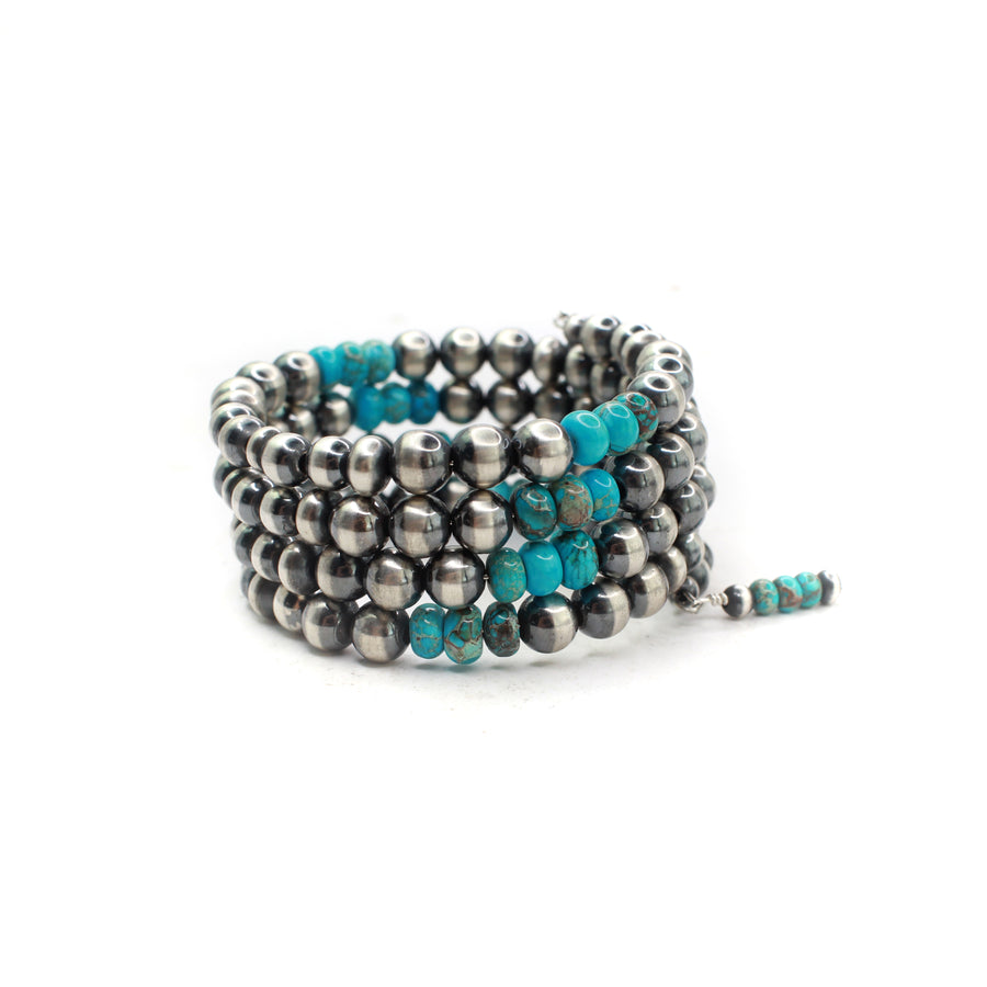 Navajo Pearl Memory Wire Bracelet- Turquoise