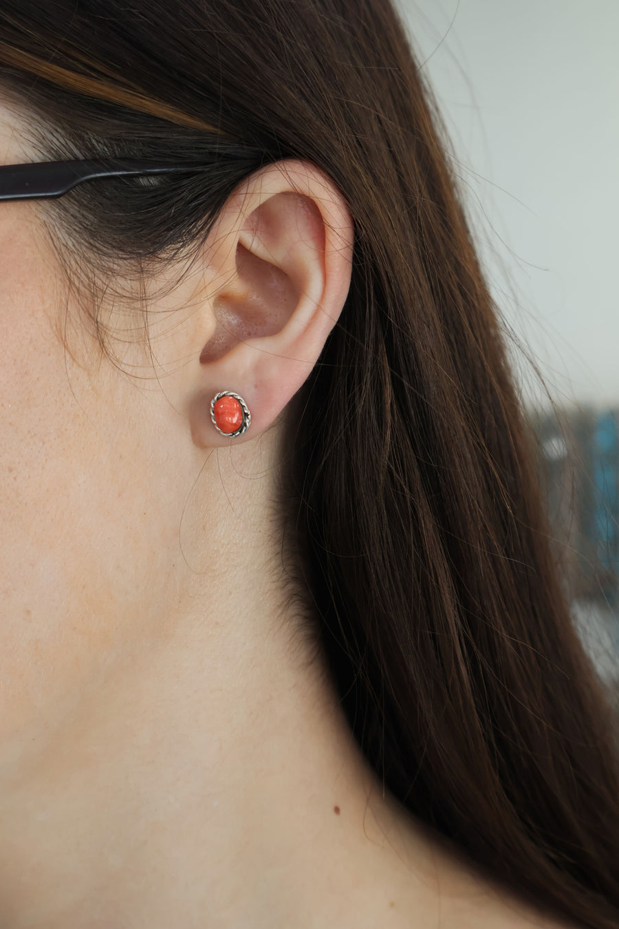 Double Twist Oval Studs - Red Spiny Oyster