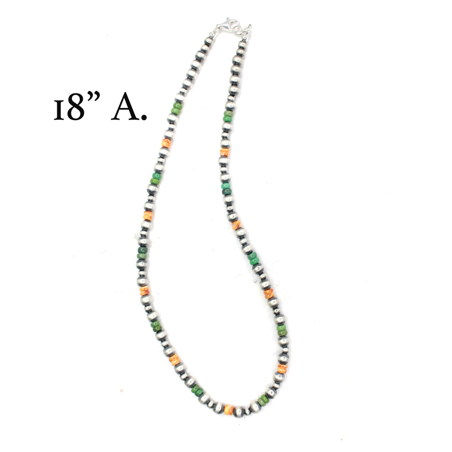 6mm Navajo Pearls - Orange Spiny Oyster/Green Turquoise
