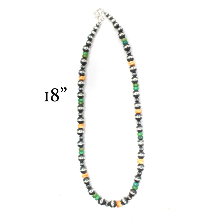 8mm Navajo Pearls - Orange Spiny Oyster/Green Turquoise