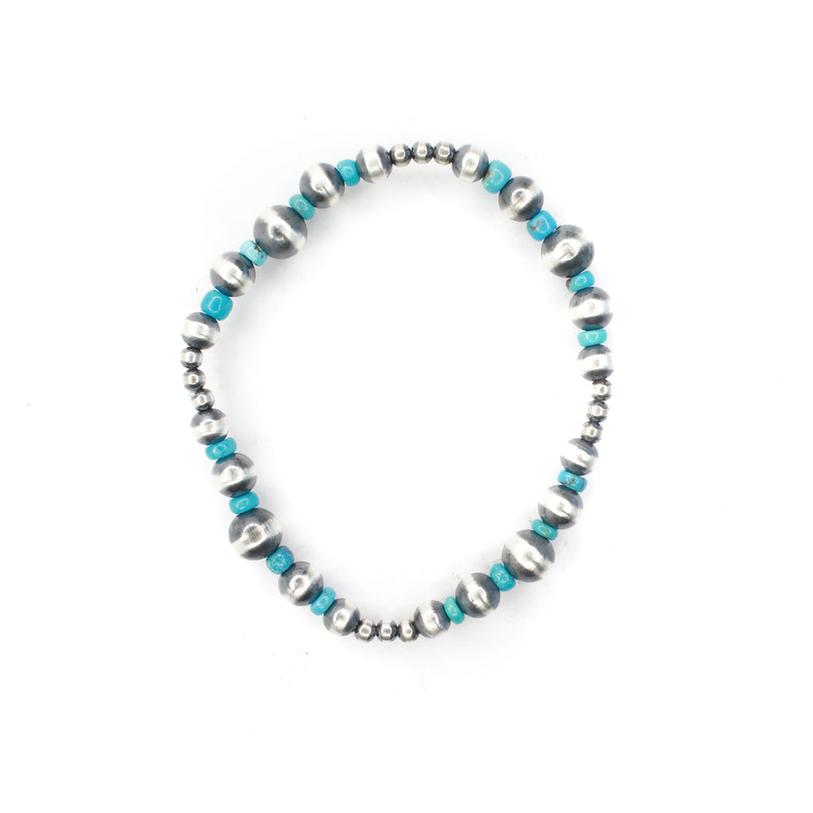 Multi Size Navajo Pearl Stretch Bracelet - Blue Turquoise