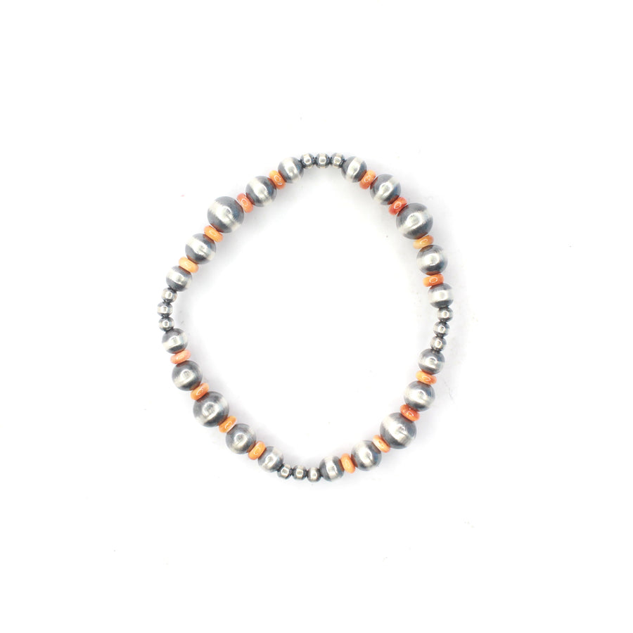 Multi Size Navajo Pearl Stretch Bracelet - Orange Spiny Oyster