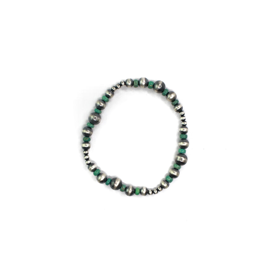 Multi Size Navajo Pearl Stretch Bracelet- Green Turquoise