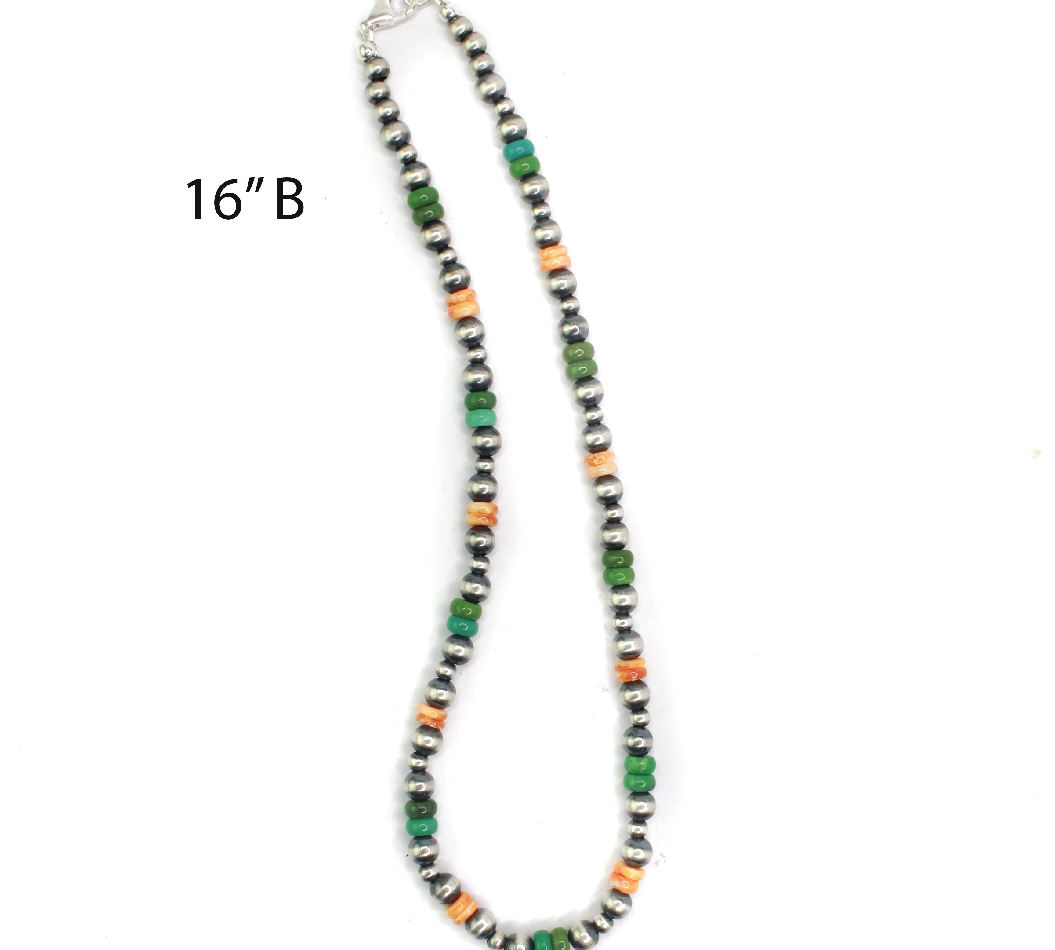 6mm Navajo Pearls - Orange Spiny Oyster/Green Turquoise