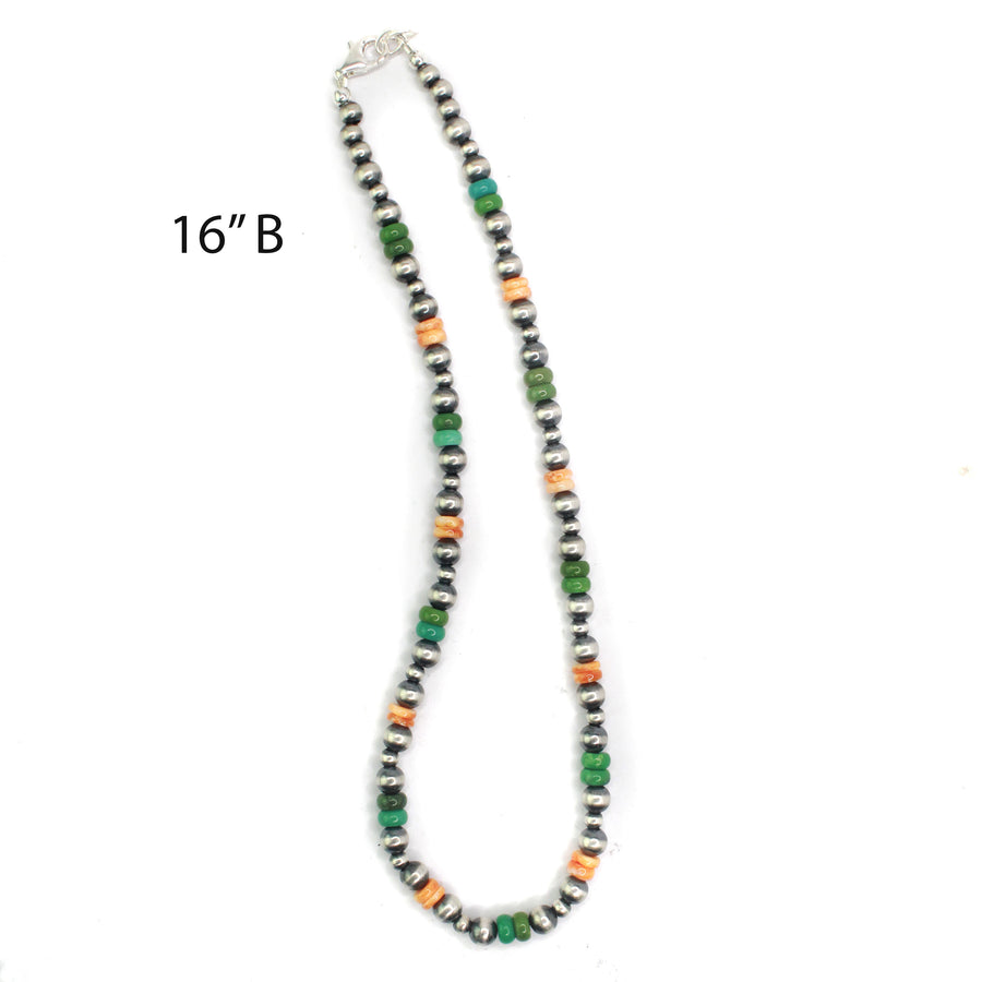 6mm Navajo Pearls - Orange Spiny Oyster/Green Turquoise