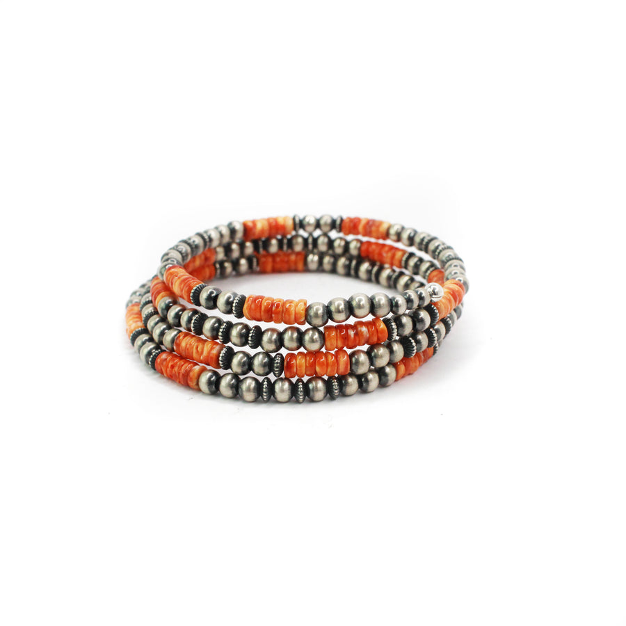 5mm Navajo Pearl Memory Wire Bracelet- Orange