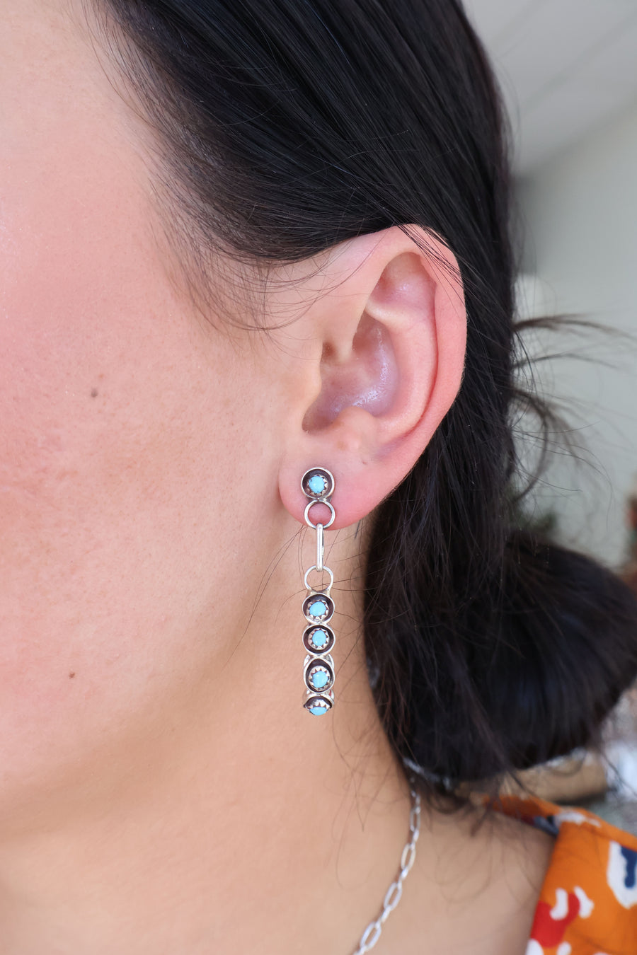 Turquoise Drop Square Hoops - Small