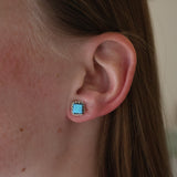 Double Twist Square Studs - Blue Opal
