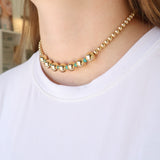 5-10mm Gold Beaded Necklace w/ Turquoise