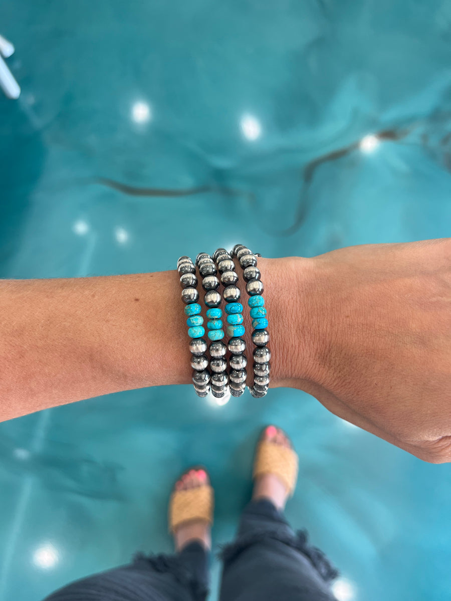 Navajo Pearl Memory Wire Bracelet- Turquoise