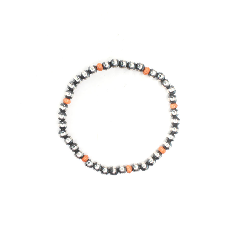 5 Navajo Pearl Stretch Bracelet - Orange Spiny Oyster