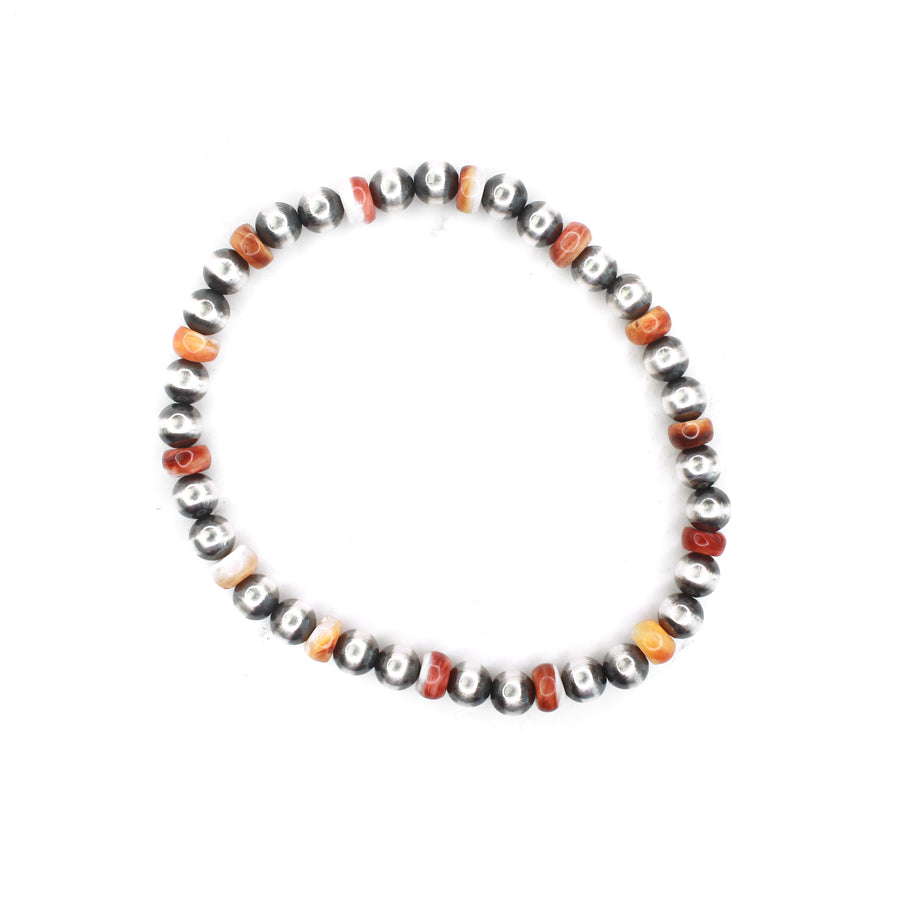 6mm Navajo Pearl Stretch Bracelet - Orange Spiny Oyster (Extended Size)