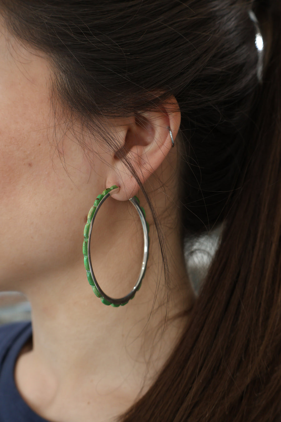 2 1/4" Green Turquoise Hoops