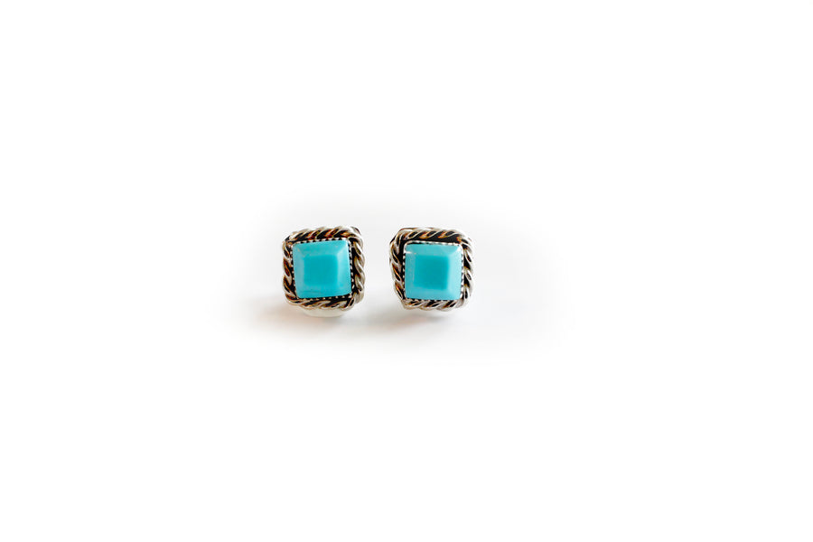 Double Twist Square Studs - Turquoise