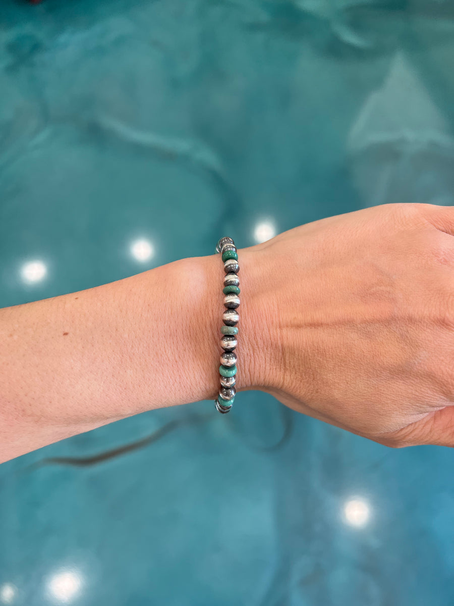 6mm Navajo Pearl Stretch Bracelet - Turquoise (Extended Size)