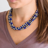 3 Strand Textured Navajo Pearls - Lapis (18" - 22")