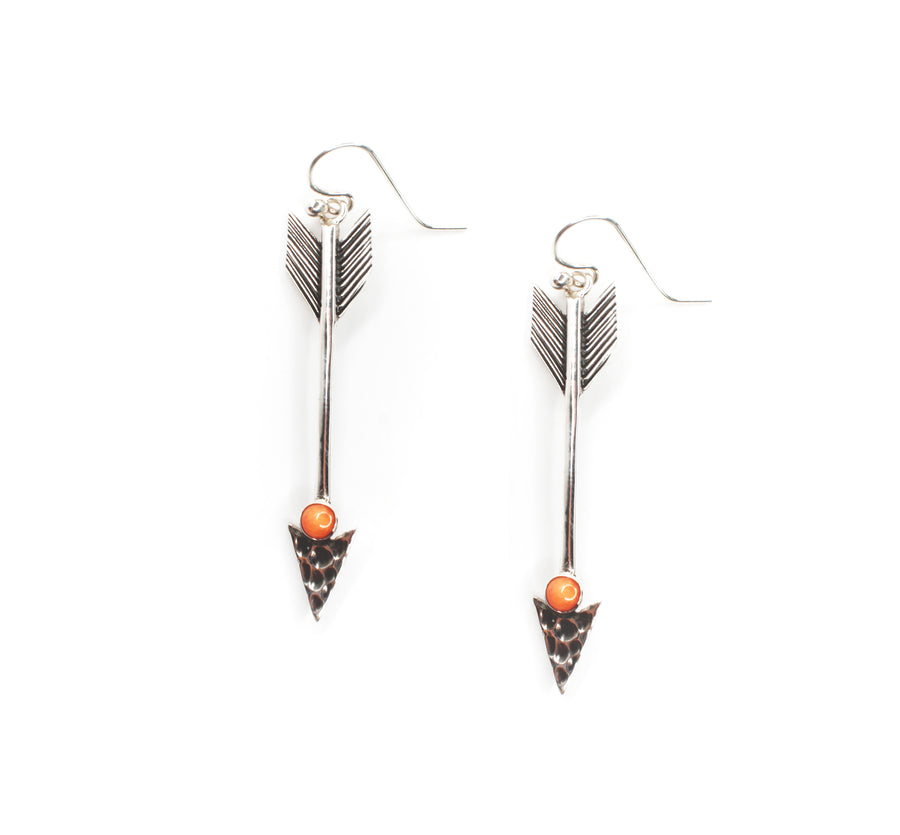 Follow your Arrow Earrings- Orange Spiny Oyster